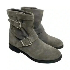 Vince Camuto Rubina Size 7.5 Leather Suede Slouch Moto Ankle Boots Buckle Straps